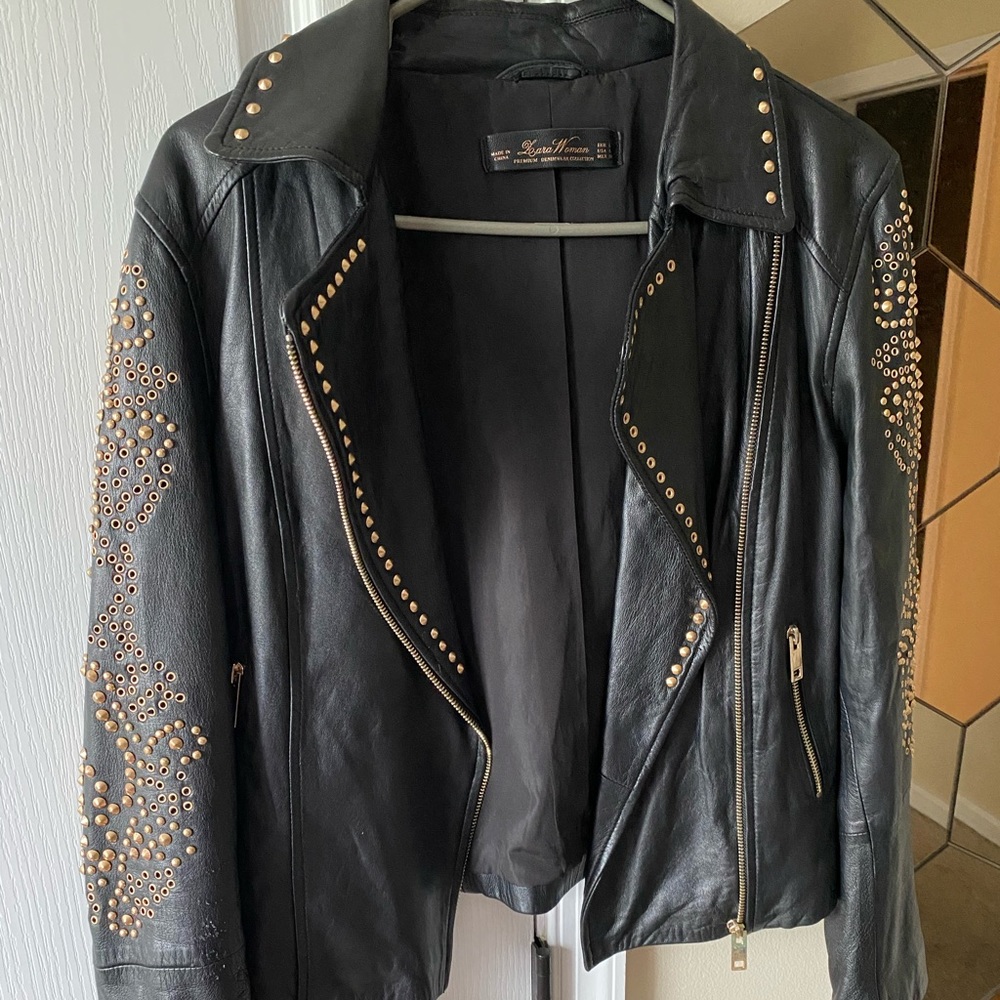 ZARA Genuine Leather Studded Jacket